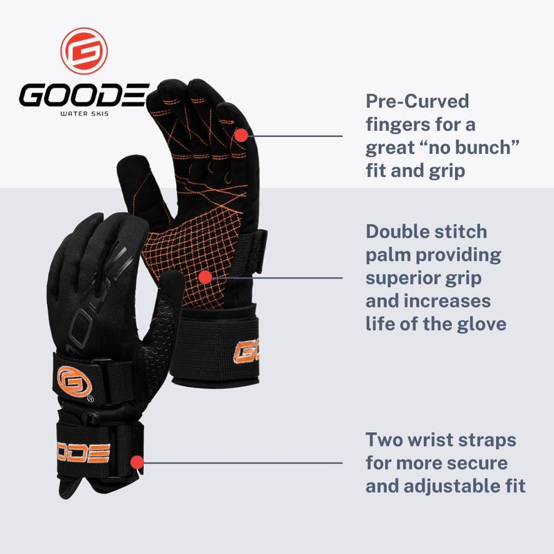 Goode 43 Pro Water Ski Gloves – Pre-Curved Finger Design, Double Stitched Amara Palm for Superior Grip and Durability, Dual Wrist Straps, Pull-Up Strap, Embroidered Logos, Performance Fit - Image 2